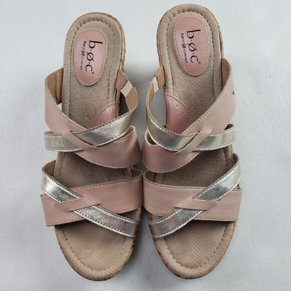 Born BOC Cork Wedge Sandal Womens 9 Brown Leather Open Toe Strappy Slip On - Picture 12 of 13